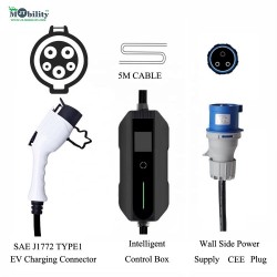 Type-1 Portable Electric Car Charger Type 1 SAE J1772 - CEE Plug, Single Phase, 32A, 7.3kW