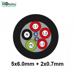 Three Phase 32A EV Copper Cable 5x6.0mm and 2x0.7mm2 for EV Charging, 100-meter, 7 Core, 20mm Outer Diameter